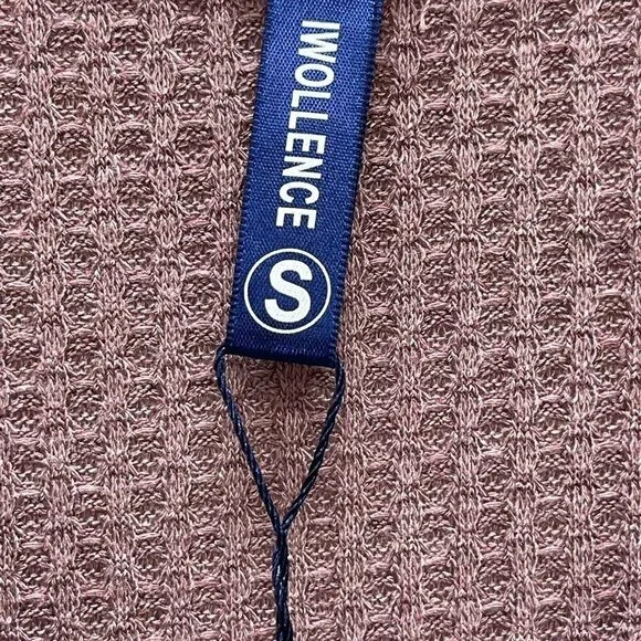 Iwollence Womens Small Waffle Knit Top Mauve Long Sleeve V Neck Tie Knot NWTs - Picture 4 of 8